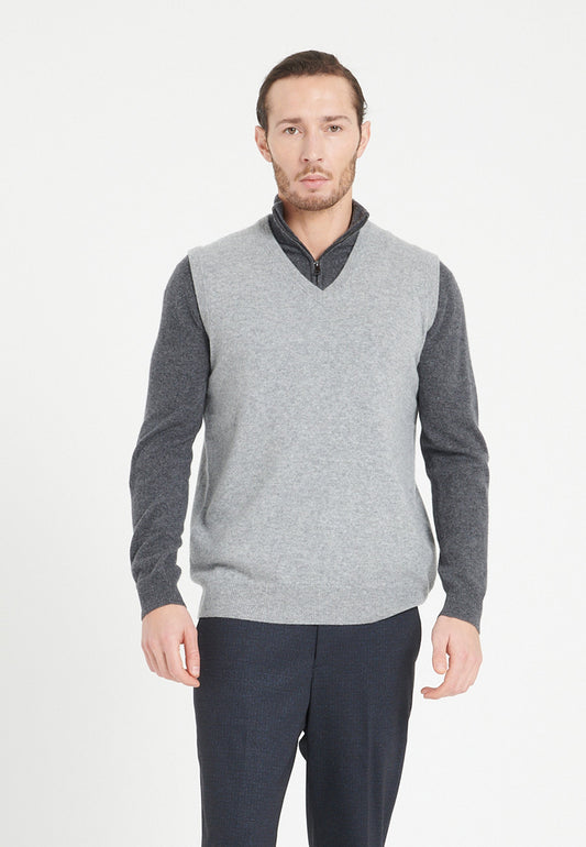 Gilet col V sans manches homme en cachemire gris clair  - LUKE 9