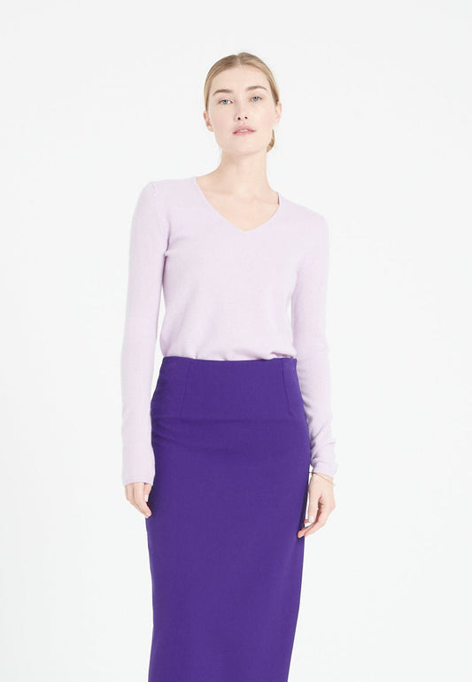 Pull col V femme en cachemire lilas - LILLY 2A