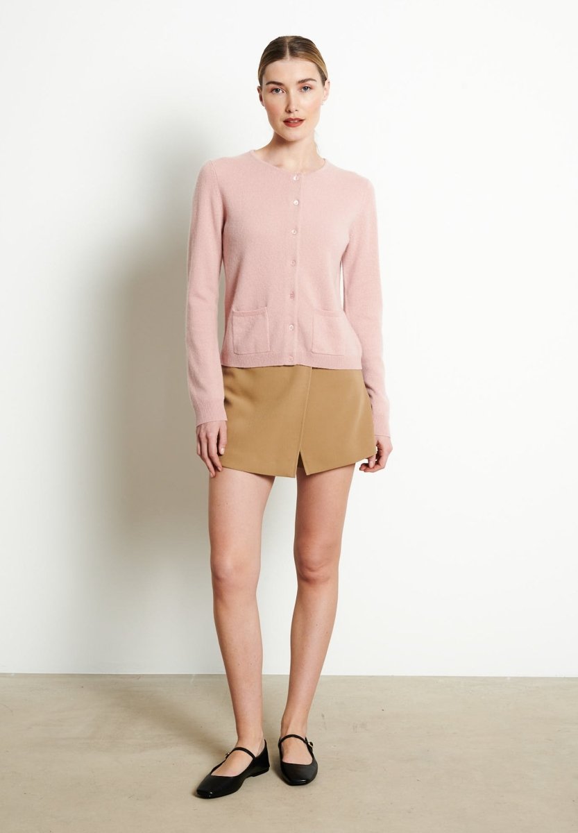 Cardigan col rond femme en cachemire rose poudré - LILLY 4B