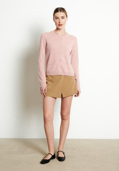 Cardigan col rond femme en cachemire rose poudré - LILLY 4B