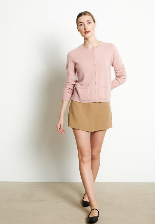 Cardigan col rond femme en cachemire rose poudré - LILLY 4B