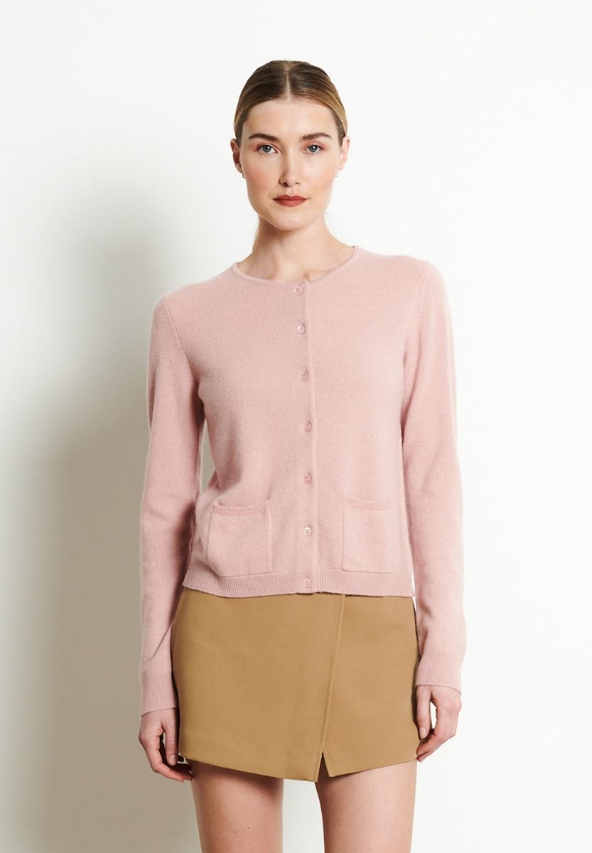 Cardigan col rond femme en cachemire rose poudré - LILLY 4B